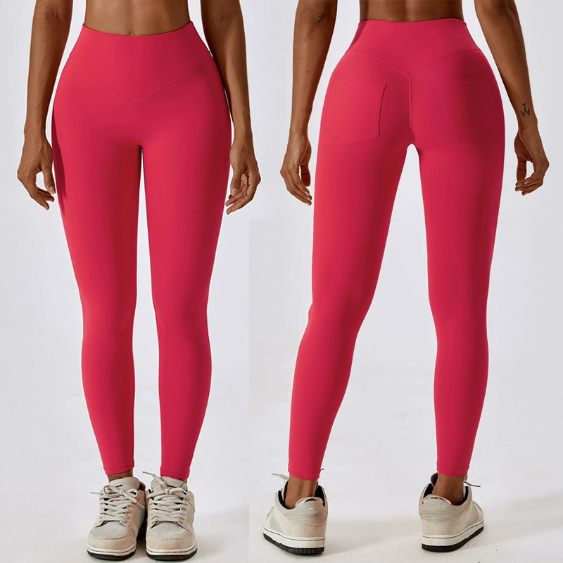 2023 Nude Feel High Waist Buttock Lifting Yoga Pants Pocket Belly Holding Tight Sweat pants Running Quick-Drying Fitness Pants Trousers