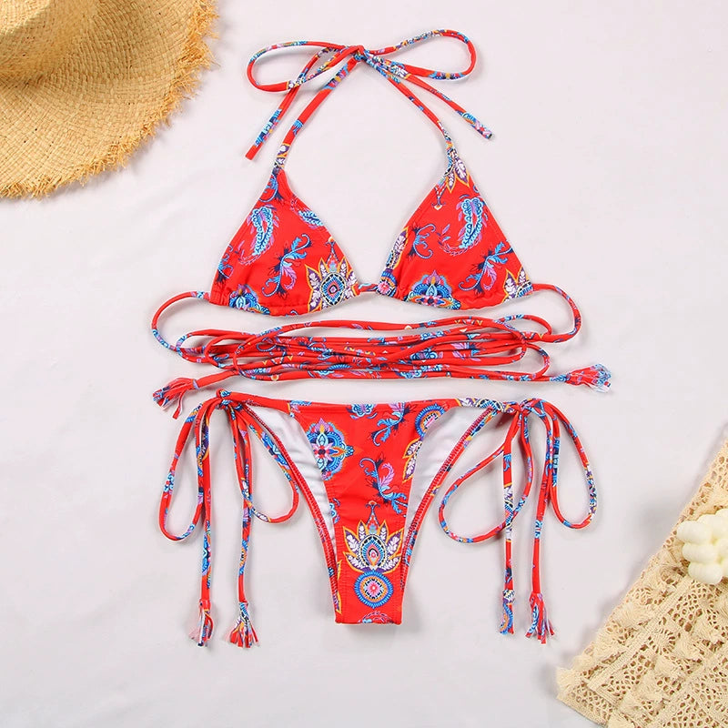 New New Arrival Print Bikini Sexy Three-Point Separates Swimsuit Super Small Sexy Bikini European and American Swimsuit