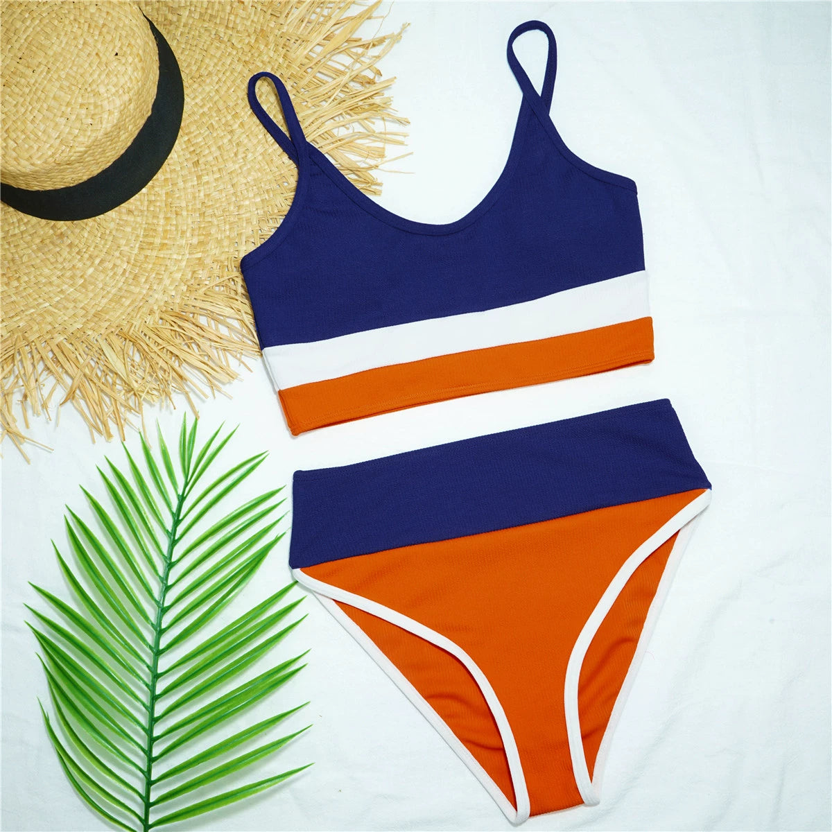 Mixed Color Stripe Bikini High Waist Two-Piece Swimsuit Minimalist Bikini European and American Triangle Thread Swimsuit