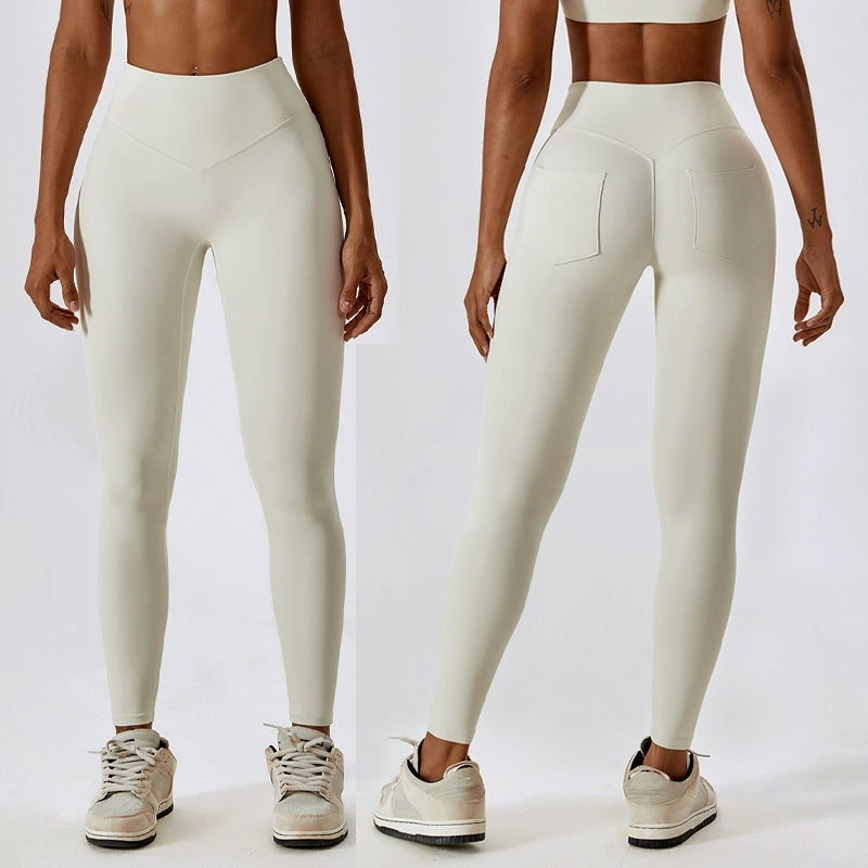 2023 Nude Feel High Waist Buttock Lifting Yoga Pants Pocket Belly Holding Tight Sweat pants Running Quick-Drying Fitness Pants Trousers