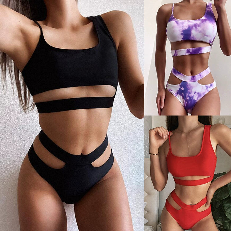 Hollow-out Solid Bikinis European and American Bikini Fashion Sexy Split Swimsuit Women's Swimwear