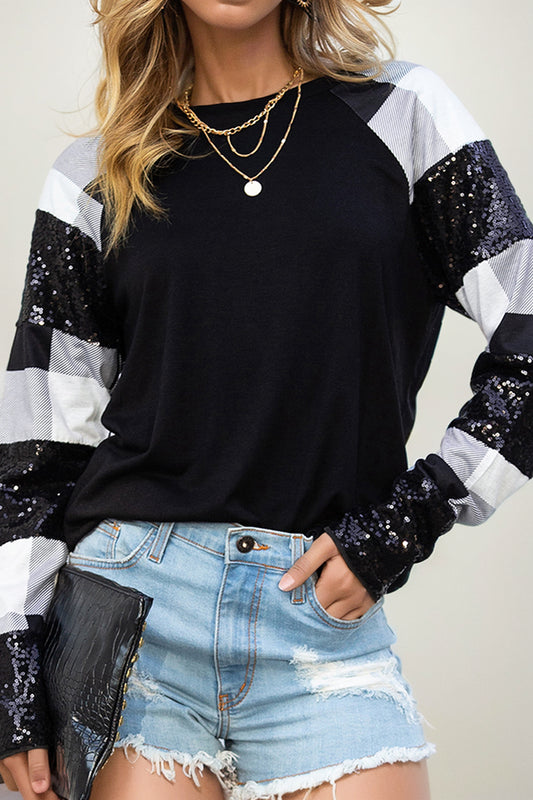 Long Sleeves Fashion Fashionable Sequins Shoulder Thin Pullover